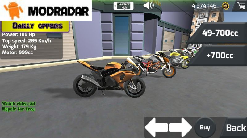 Fitur luar biasa termasuk dalam MotorBike: Drag Racing Game Mod