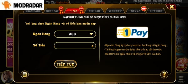 Hướng dẫn cách nạp tiền Yo88 qua 1PAY