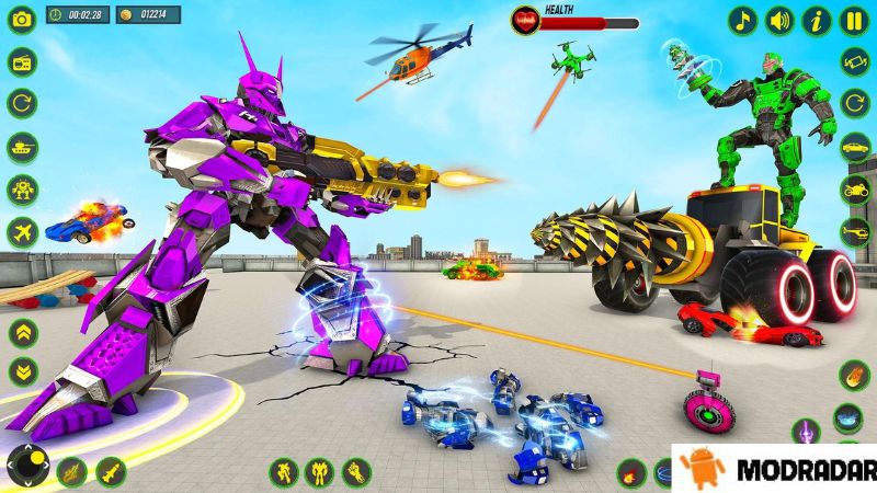 The attractions included in the game Bull Robot Car Game:Robot Game Mod