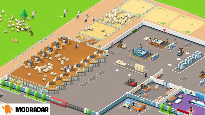 Atraksi yang termasuk dalam game Wool Inc: Mod Idle Factory Tycoon