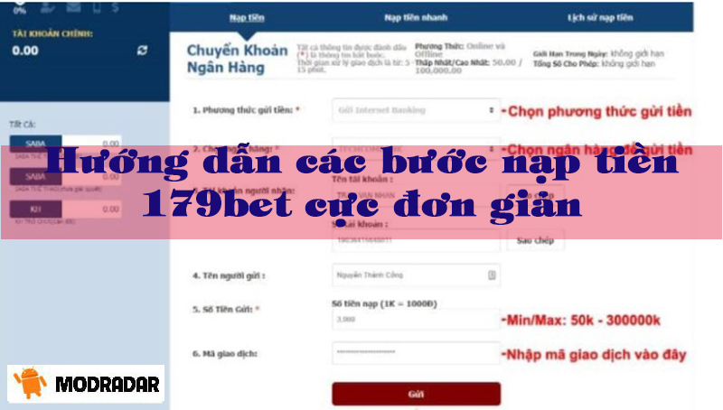 Hướng dẫn các bước nạp tiền 179bet cực đơn giản và siêu tốc 