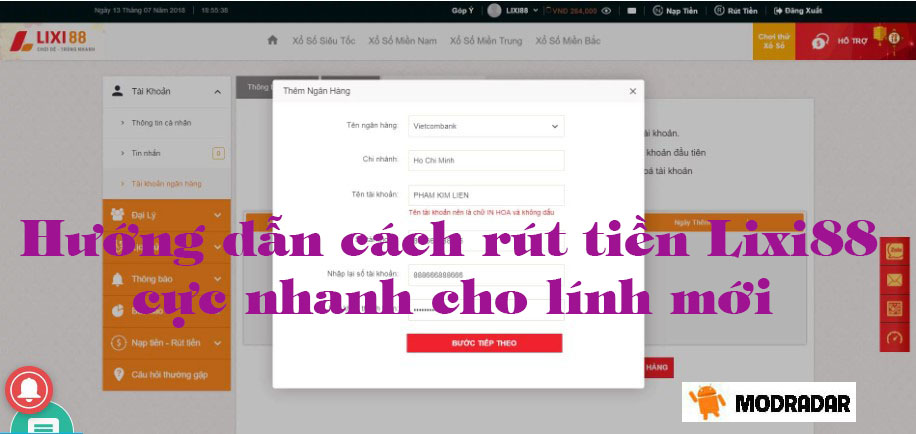 Hướng dẫn cách rút tiền Lixi88 cực nhanh cho lính mới 